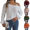 Women's Fashion Casual Loose Metal Buckle Spliced Off-Shoulder Sweater Solid Color Long Sleeve Sweater Pullover Top