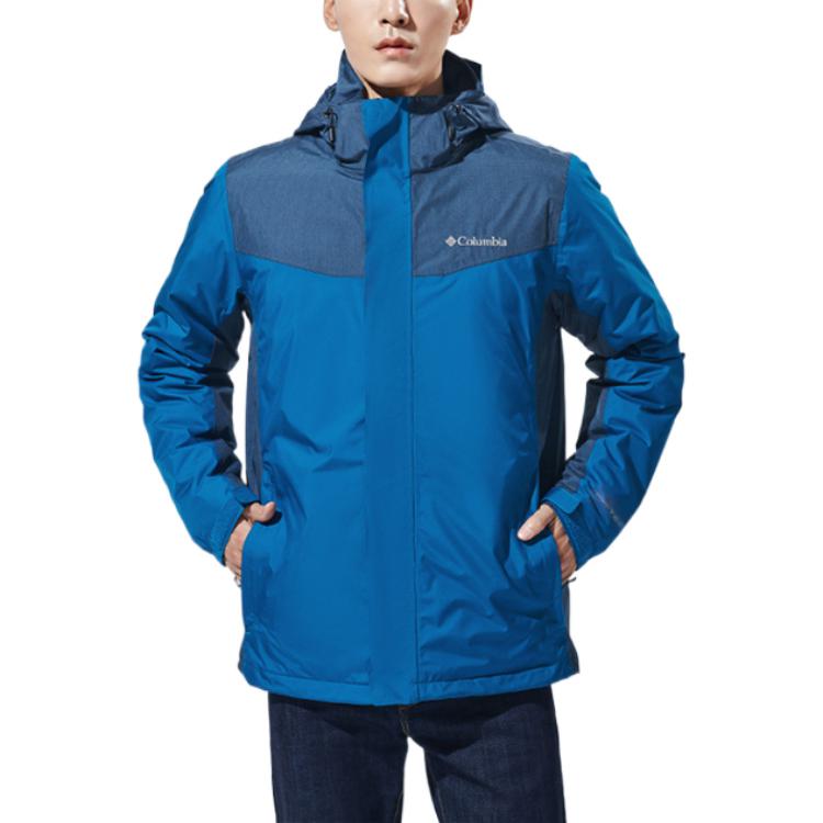 Columbia Color Block Zipper Logo Print 3-In-1 Down Jacket Men jackets Blue PM7885-489