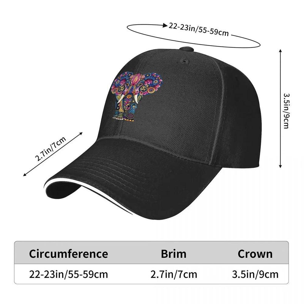 Colorful Mandala Elephant Baseball Cap Adjustable Polyester Outdoor Sports Casual Cap Unisex