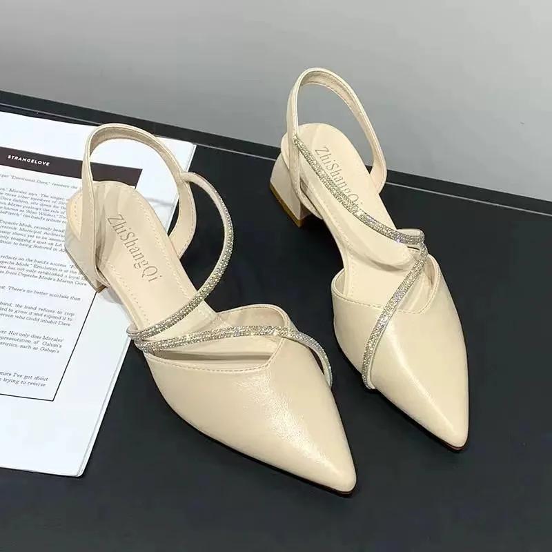 Fashion New Women's Fashion Comfortable High Heels Women's Shoes Slip-on Pointed Toe Rhinestone Sandals Zapatillas Mujer