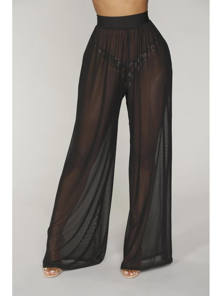 Широкие прозрачные брюки в европейском и американском стиле с оборками