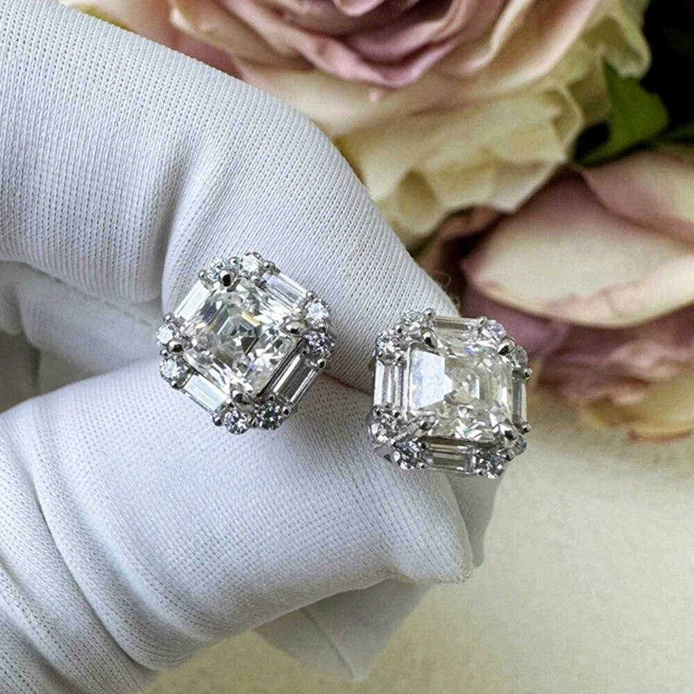 Цвет D, 100% стерлинговое серебро 925 пробы, VVS1 3EX, огранка Asscher, 6*6 мм, настоящие муассанитовые бриллианты, серьги-гвоздики, свадебные украшения