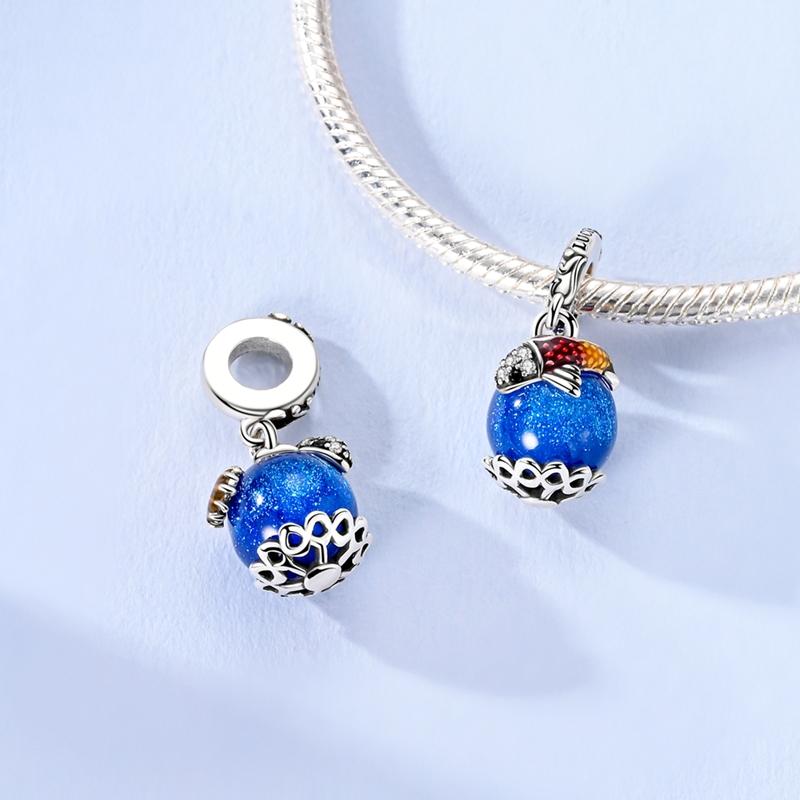 Blue Zircon Moon Shape Pattern Pendant Charm Beads Fits Bracelets Bangle Necklace Women Luxury Diy Fine Dangle Bead Jewelry Gift