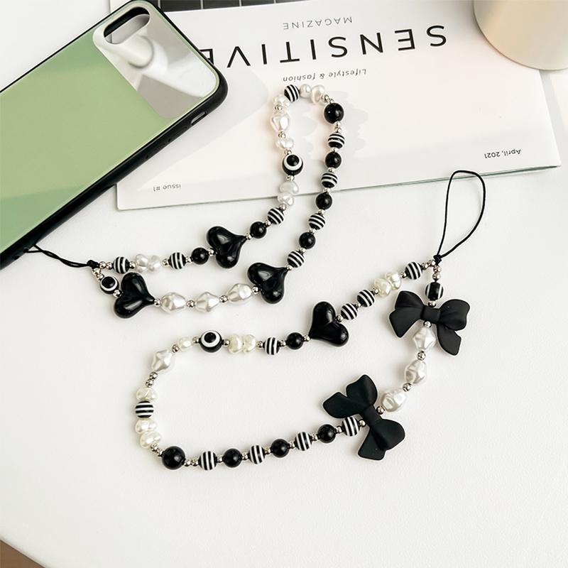 Очаровательные разноцветные смоляные цепочки в форме сердца с бантом для мобильных телефонов для женщин и девочек, ювелирные изделия для телефона, ремешок из бисера, подвесной шнур