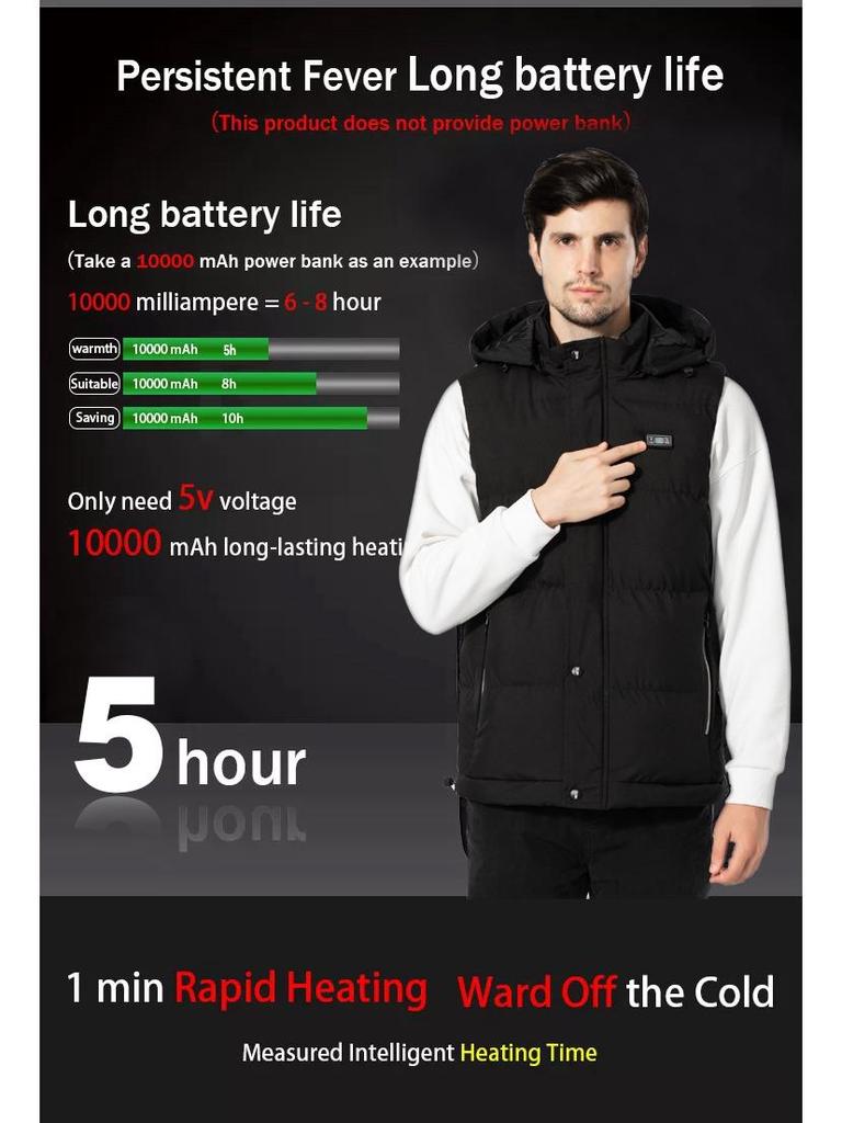 Мужской USB Электрический Жилет с Интеллектуальным Подогревом в Пятнадцати Зонах с Дисплеем.