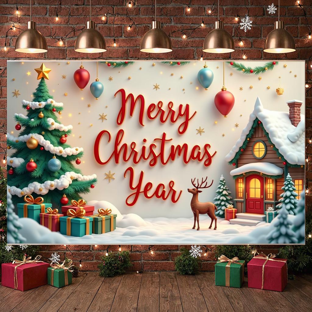 Christmas Decor Display Winter Scene Xmas Display Merry Christmas Banner Gift Boxes Festive Banner For Indoor Celebration Xmas