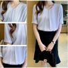Fashion Blouse Office White Short Sleeve Shirt White Blouse Loose Fit Neat Plain Casual Office Wear Summer OL Commuting Blue L [Bolan Verl] Women's