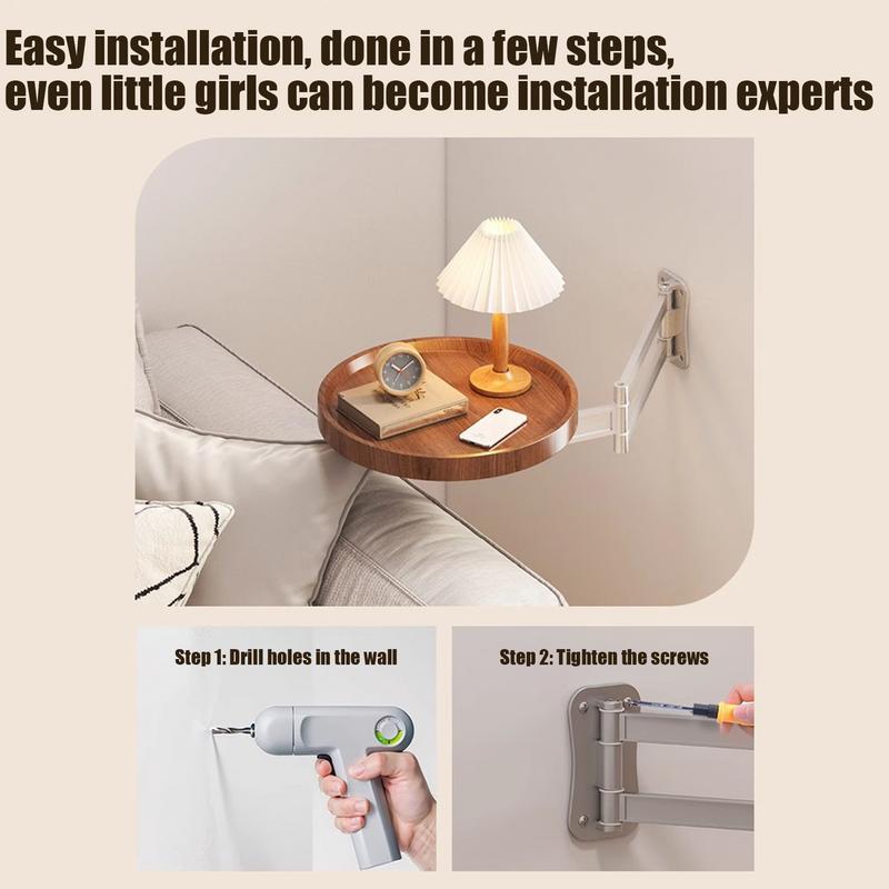 Настенный Складной Придиванный Столик Вращающийся Складной Кофейный Столик с Выдвижной Полкой Панелью Прикроватный Подвесной Придиванный Столик