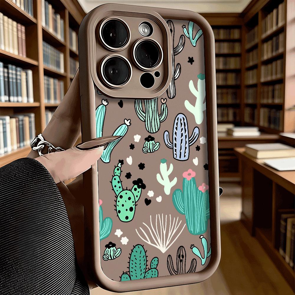 Cute Cartoon Cactus Doodle Pattern Anti-Slip TPU Phone Case For Xiaomi Redmi Note 15 14 13 12 11 10 9 Pro Full Protective Cover