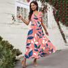 Женское повседневное и модное платье без рукавов с цветочным принтом и V-образным вырезом Платье без рукавов