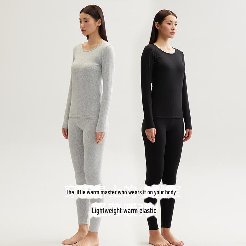 Женский комплект термобелья из хлопка с круглым вырезом, осень/зима, большой размер