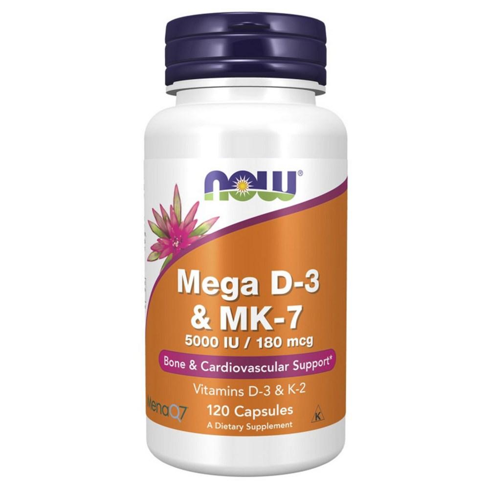 Now Foods Мега D-3 5000 МЕ и MK-7 180 мкг Капсулы 1 шт 120 Таблеток