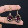 Lab-Created Ruby Gemstone Handmade Pure Copper Wire Wrapped Earring Jewelry For Thanksgiving