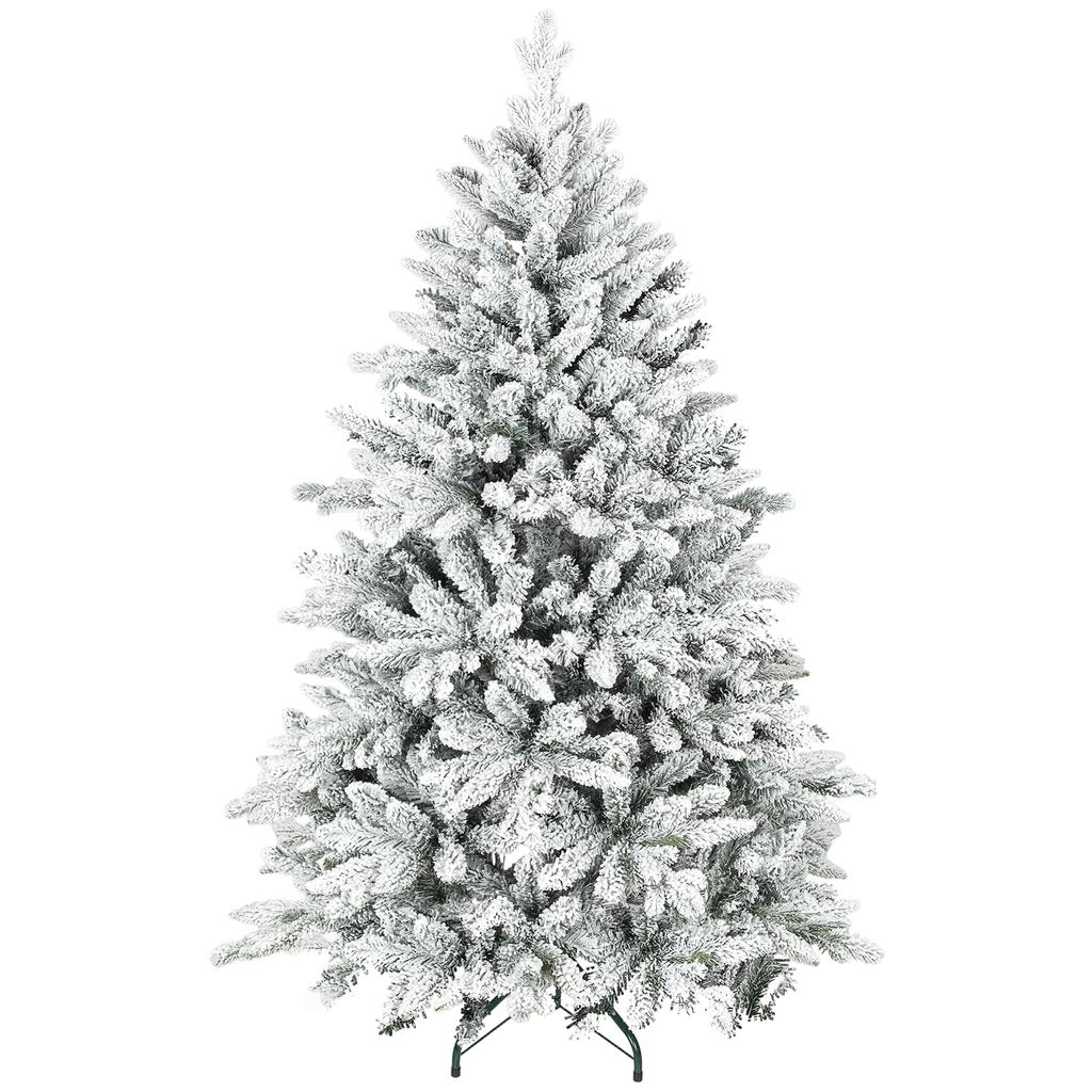 Artificial Christmas tree with snow flocking, 150 cm, Christmas tree with 768 branches, foldable metal stand, green