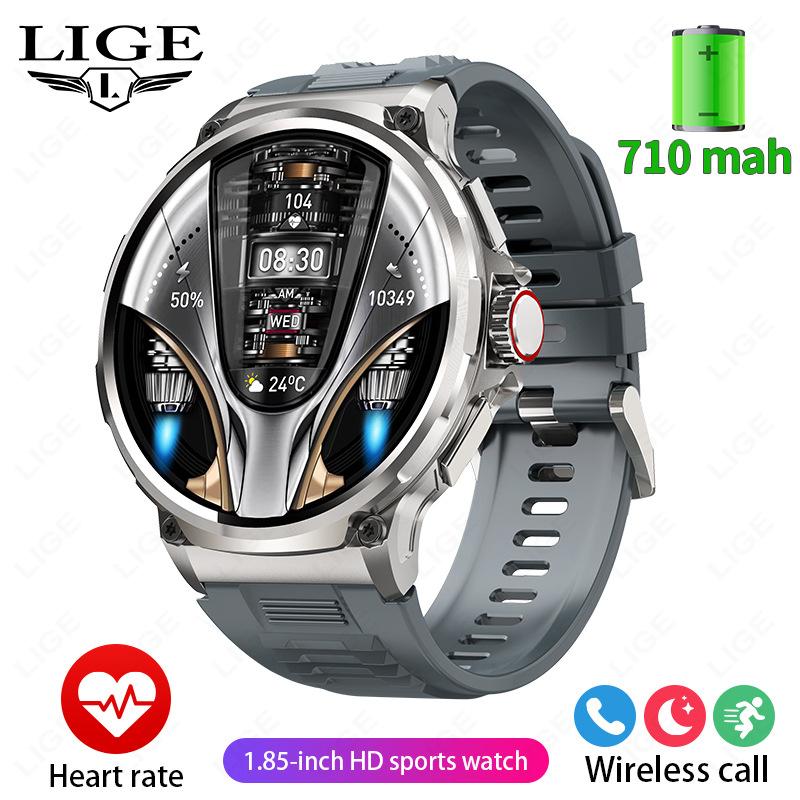 LIGE V69 Smart Watch 1.85" Large Screen Heart Rate Blood Oxygen Multi-Sport Waterproof Outdoor Watch Black