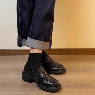 Версия из овчины~ Лоферы на платформе в британском стиле, женские ленивые туфли на одной педали, универсальные одинарные туфли, обувь в стиле колледж для формы jk