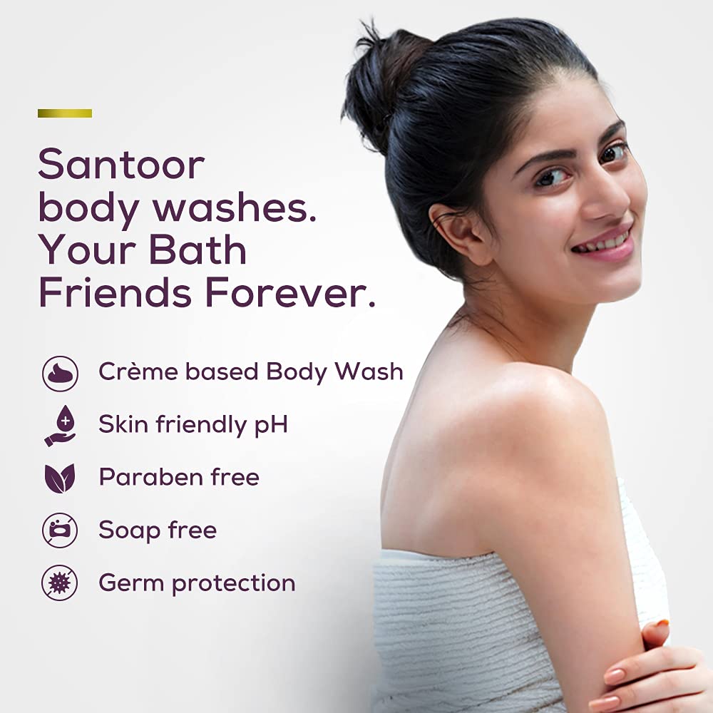Гель для душа Santoor Glowing Skin, обогащенный экстрактами сандалового дерева и дикой куркумы, без мыла и парабенов, pH-сбалансированный гель для душа, 230 мл