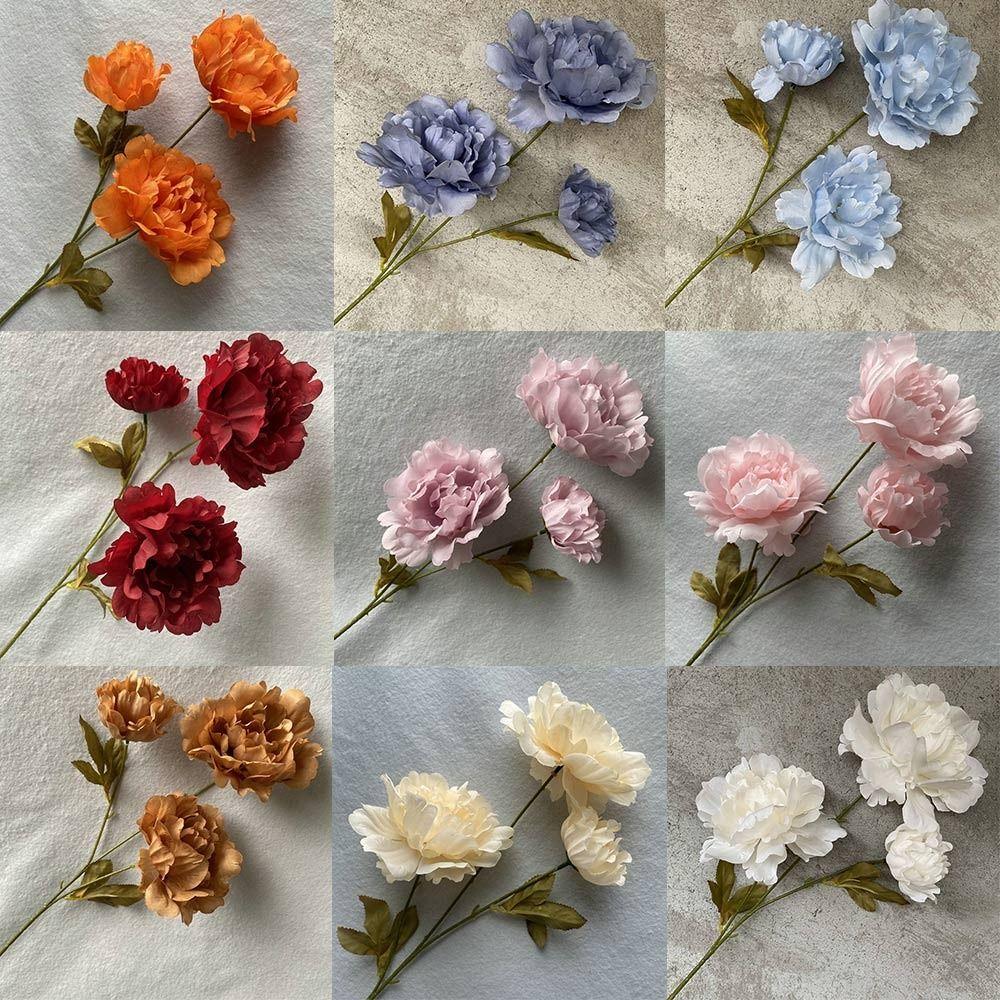 Многоцветный Пион Искусственный Цветок 3 Головки Листья Реалистичные Цветы Шелковые Лепестки Цветочная Композиция Искусственный Цветок Пион