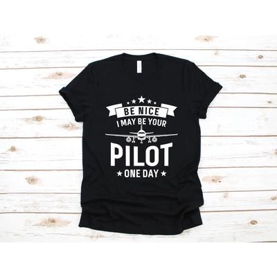 Be Nice I May Your Pilot One Day Funny Aviation Airplane T Shirt for Future Flight Student Apparel Vintage Washed Stretched