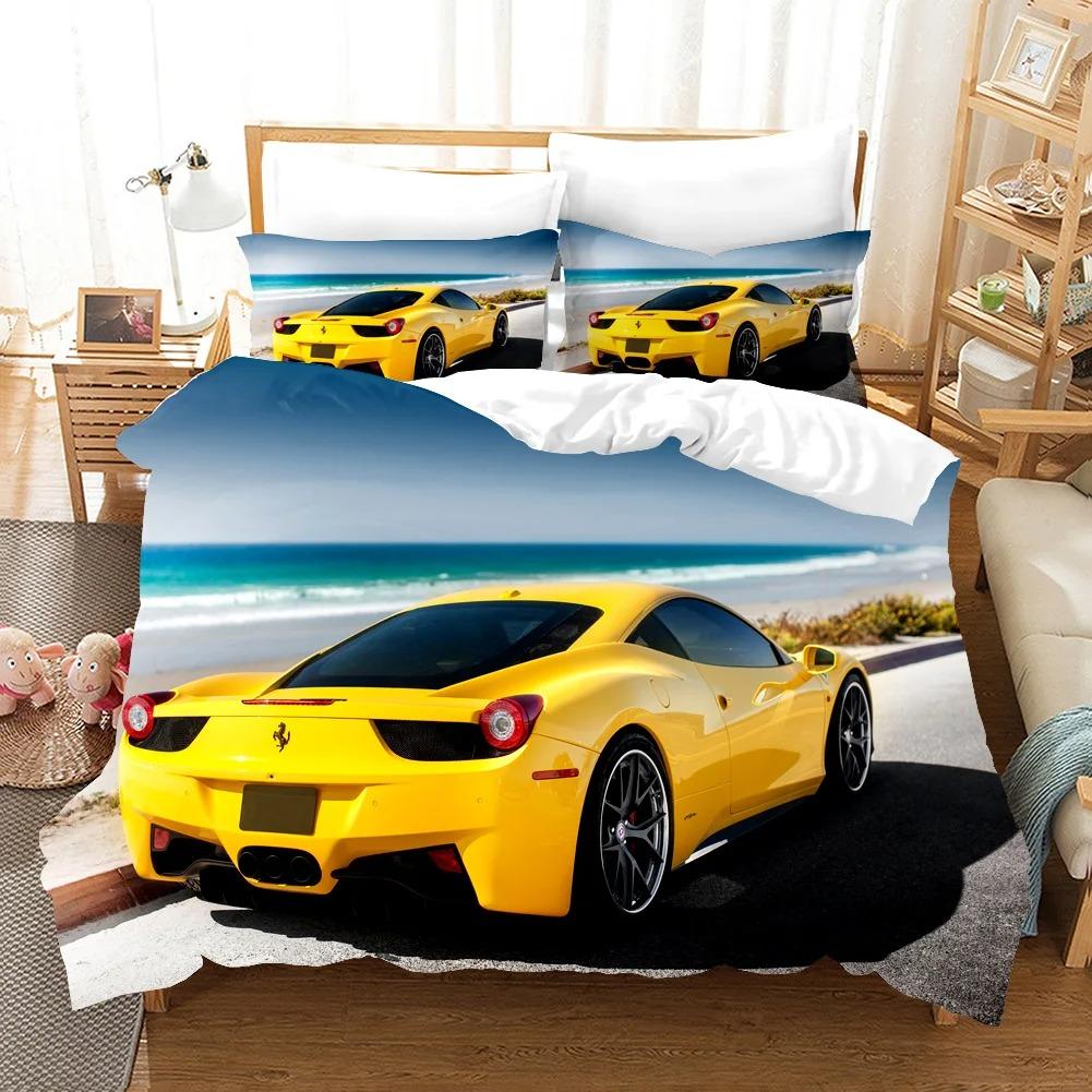 Sports Car Race Car Bedding Sets Quilt Bed Cover Comforter Duvet Cover Pillow Case 2-3 Pieces Sets Kids Adult Bedroom Decor
