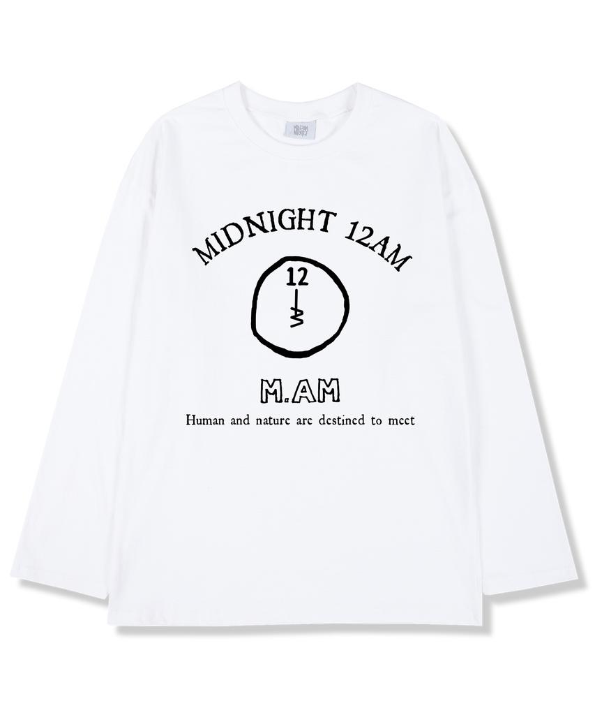 MIDNIGHT12AM 12M.Am Логотип Свободная футболка с длинным рукавом Белая (Выбираемые рубчатые манжеты)