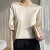 Breathable Silk Women's Round Neck Loose Solid Color Acetate Satin T-Shirt (2024 Spring/Summer Collection)
