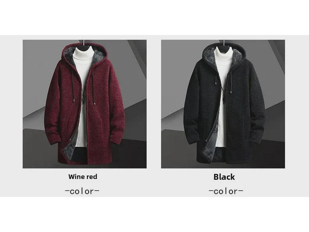 Тренд на длинное пальто-свитер из шенилла с капюшоном