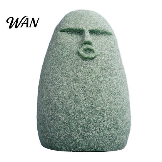 Blue Sandstone Statue Cute Stone Primitive Man Figurine Funny Stoneman Carving Face Home Atmosphere Enhancer Decoration for Garden Decor Fish