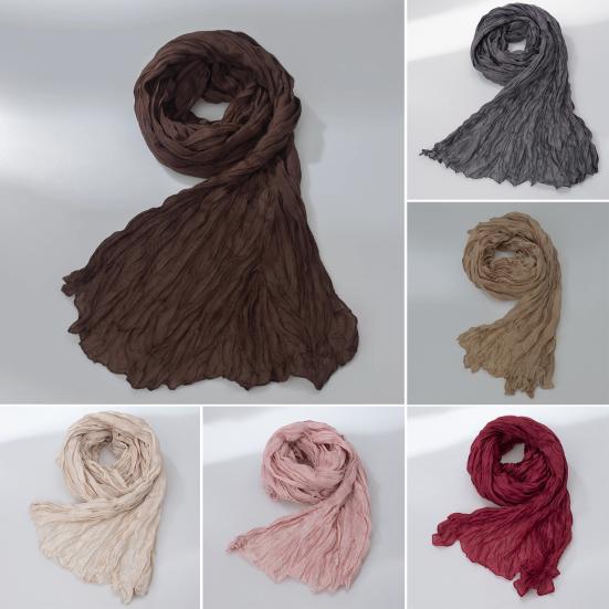 Women Scarf Retro Pleated Design Thin Scarf Soft Flax Shawl Scarf Daily Wear Outdoor Activities Versatile Accessory