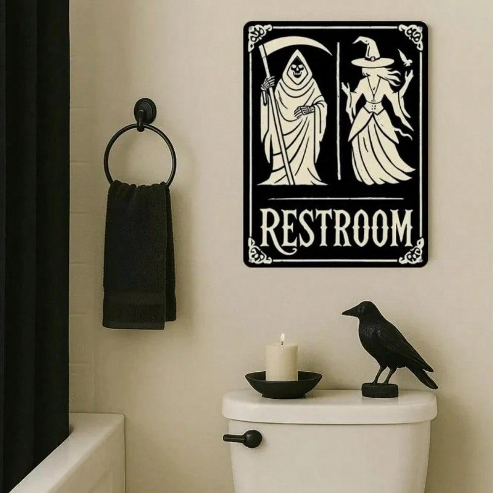 Gothic Grim Reaper Wall Art x Inch Halloween Metal Sign Spooky Bathroom Decor Gift