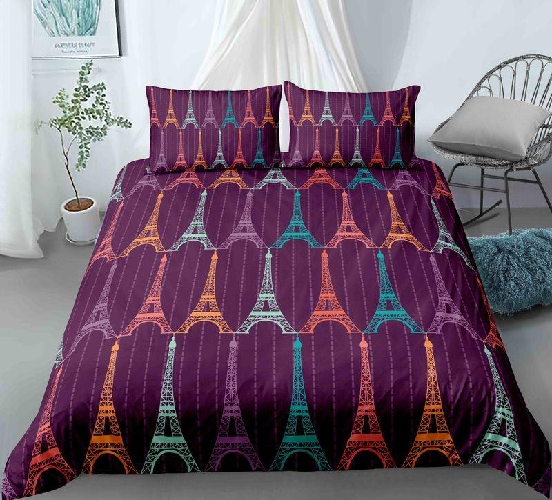 Paris Tower King Queen Duvet Cover Famous Buildings In France Bedding Set For Adults Pink Romantic 2/3pcs Polyester Quilt Cover