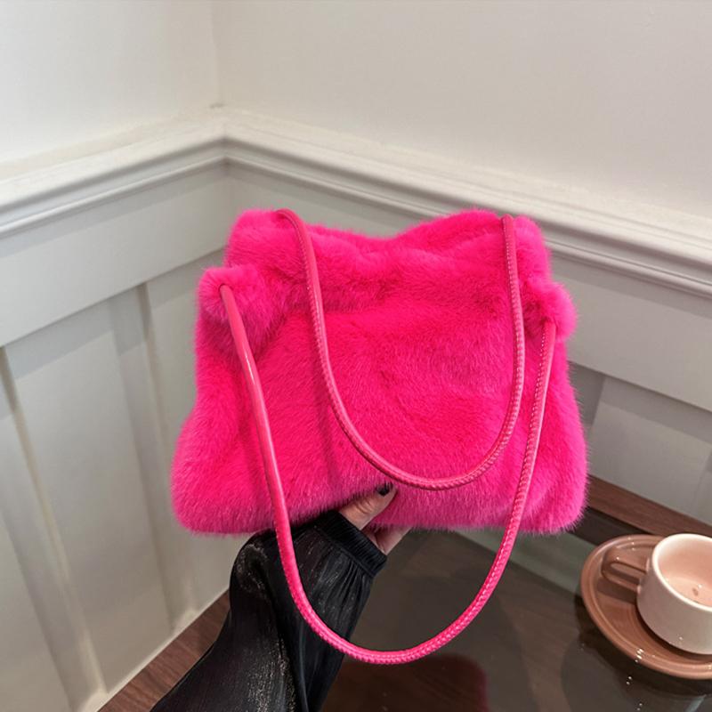 Женская осенне-зимняя плюшевая сумка, универсальная однотонная сумка-шоппер с цепочкой через плечо, женская сумка-мессенджер с цепочкой нового дизайна