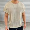 Thin Hollow Out Knitted Shirt for Men Round Neck Short Sleeved Pullover Top Summer Slim Fit Men's Clothing
