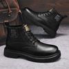 Fashion Black Genuine Leather Men's Boots Four Season Fashion New Casual High Top Boots Casual Anti Slip Thick Sole Height Increasing