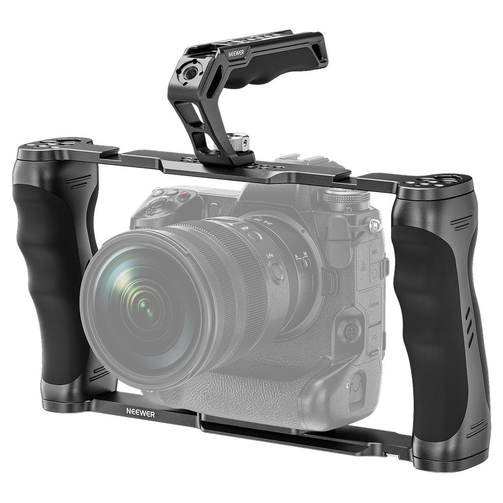 Neewer Universal Camera Cage Top Handle Set with ARRI Locating Video Rig Camera Dual Hand Grip SmallRig CA016T & 3/8" Pins, Stabilizer, Arca-Type