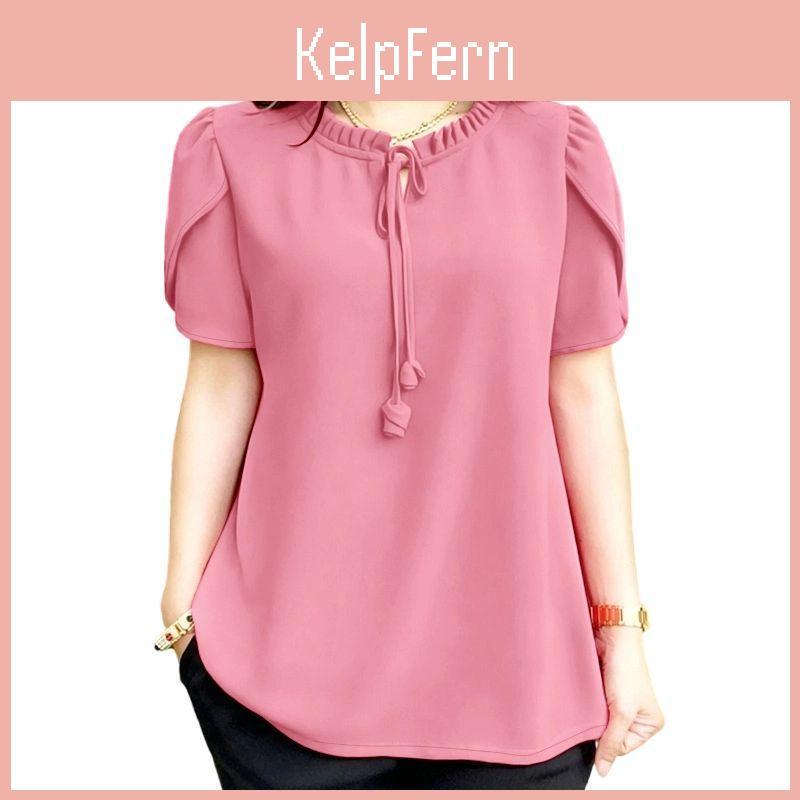 Zanzea Round Women Neck Casual Solid Color Loose Short Sleeve Blouse