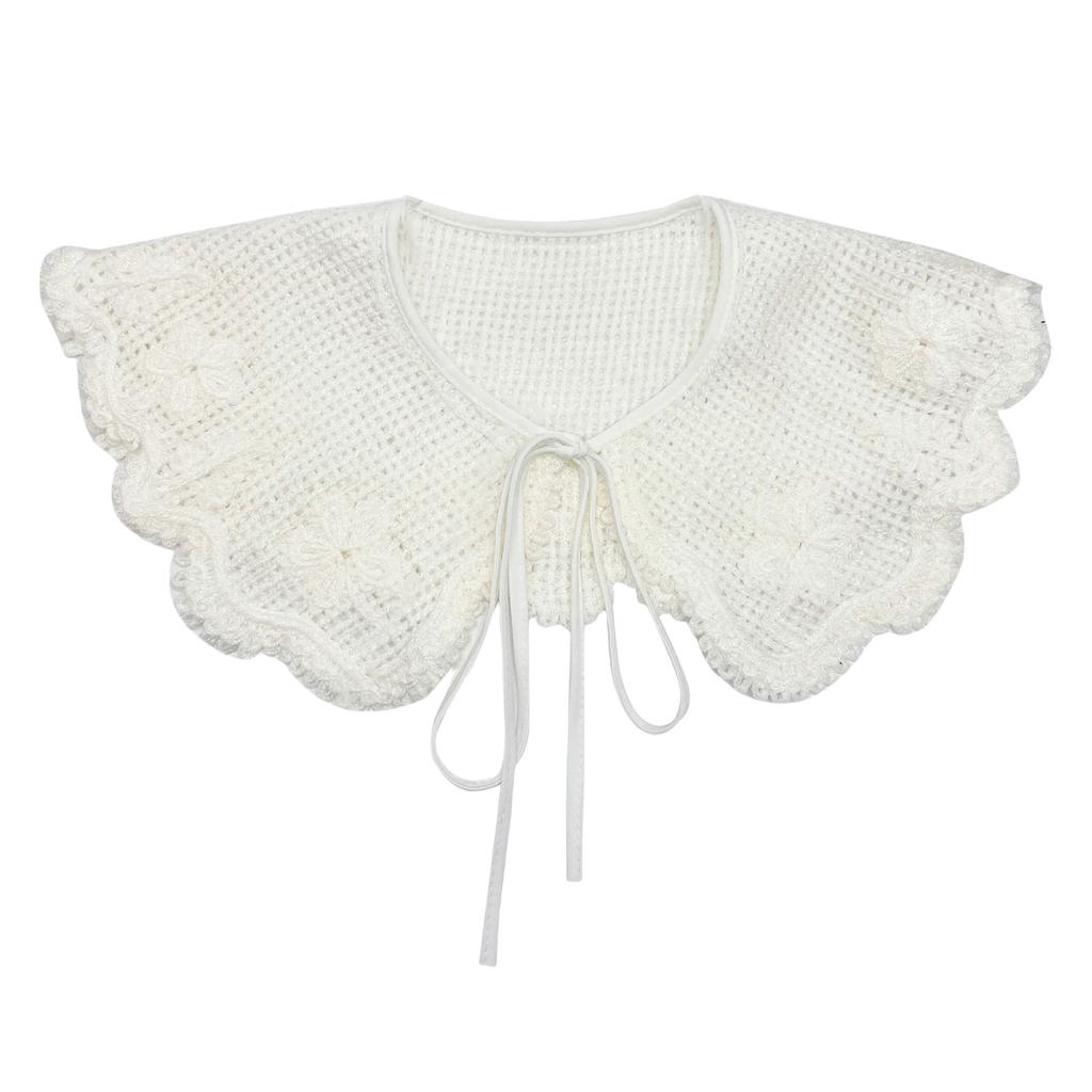 Elegant Detachable Shawl False Collar Hollowed Out Crochet Knit Woolen Flower Decorative Capelet for Collarless Dresses