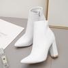 Women Mid Calf White Point Toe Boots High Heels Fashion Pointed Toe Killer Booties Women's Boots White 8996