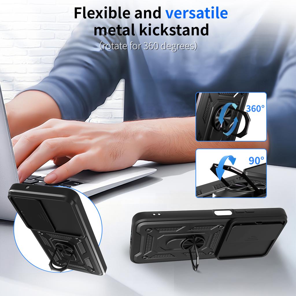 Для Xiaomi Redmi 15 4G (США) (171 мм) Чехол с выдвижной крышкой для камеры, PC+TPU, подставка, чехол для телефона