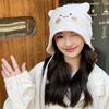 Осенне-зимняя шапка для послеродового периода в японском стиле, милая шапка-бандана с кошачьими ушками, корейский стиль, маленькая, подчеркивающая лицо, теплая, с защитой ушей, вязаная шапка