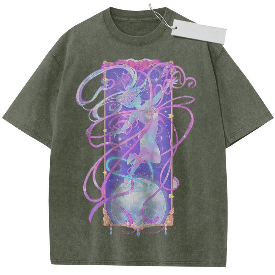 Summer Mens Purple Washed T  Shirt Sailor Moon  Chibiusa Dreamy Ribbon High  Quality Fabric for Casual Shopping