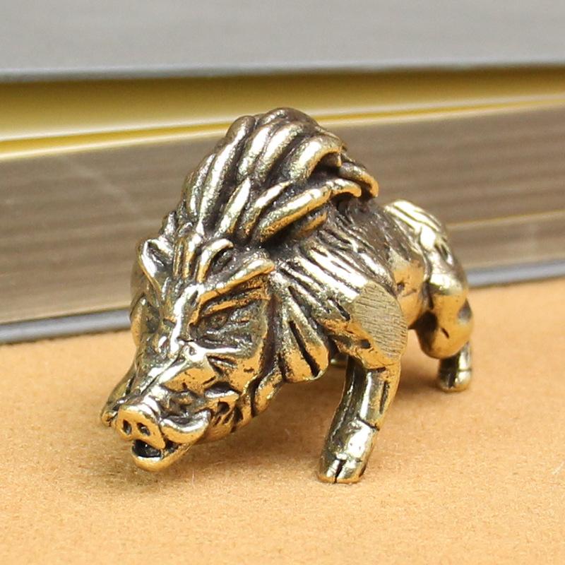 Solid Pure Brass Office Desktop Zodiac Blessing Pig Small Ornament Bronze Tea Pet Handicraft Gift Hand Play Piece