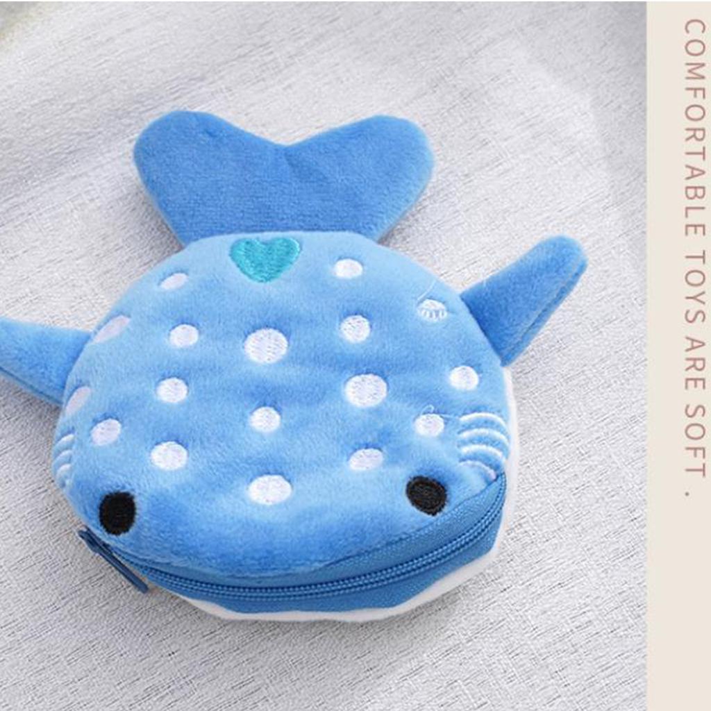 Милый плюшевый кошелек для монет в форме акулы для женщин, кошелек на молнии в форме кита, идеально подходит для ключей и наушников