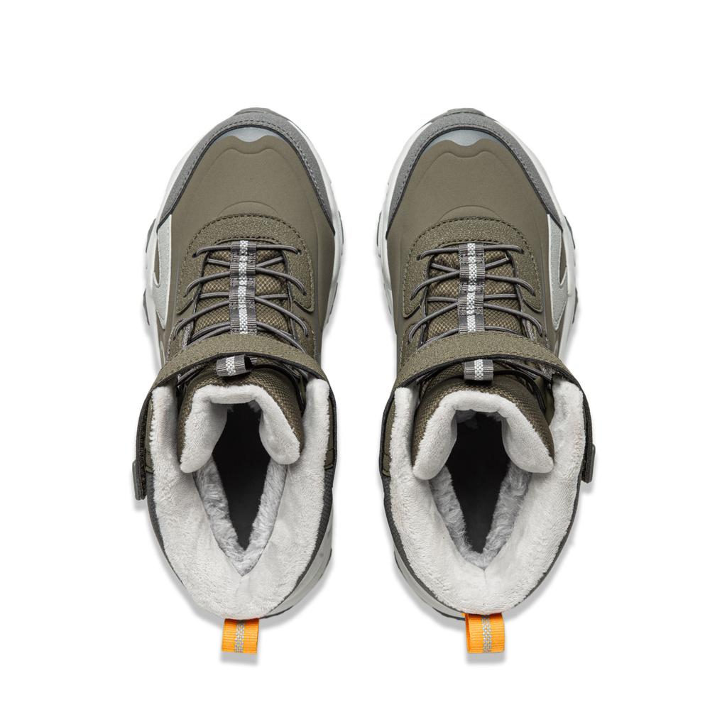 Li Ning Kids Versatile Shock Absorbing Wear Resistant Rebound Warm High Top Casual Shoes Kids Casual Shoes Military-Green Asphalt-Gray YKCU186-35