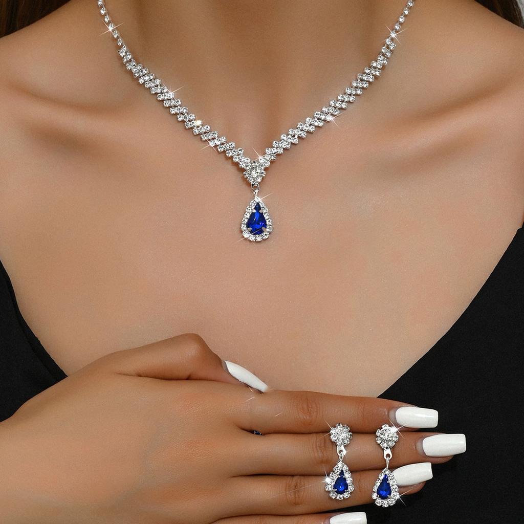 New Jewelry Metal Diamond Necklace Earrings Two-piece Wedding Bride Jewelry Set Combination