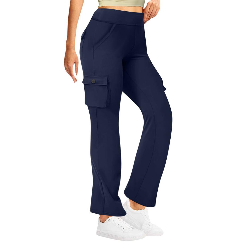 Женские модные космические боковые карманы, эластичная талия, пуговицы, однотонные брюки с несколькими карманами