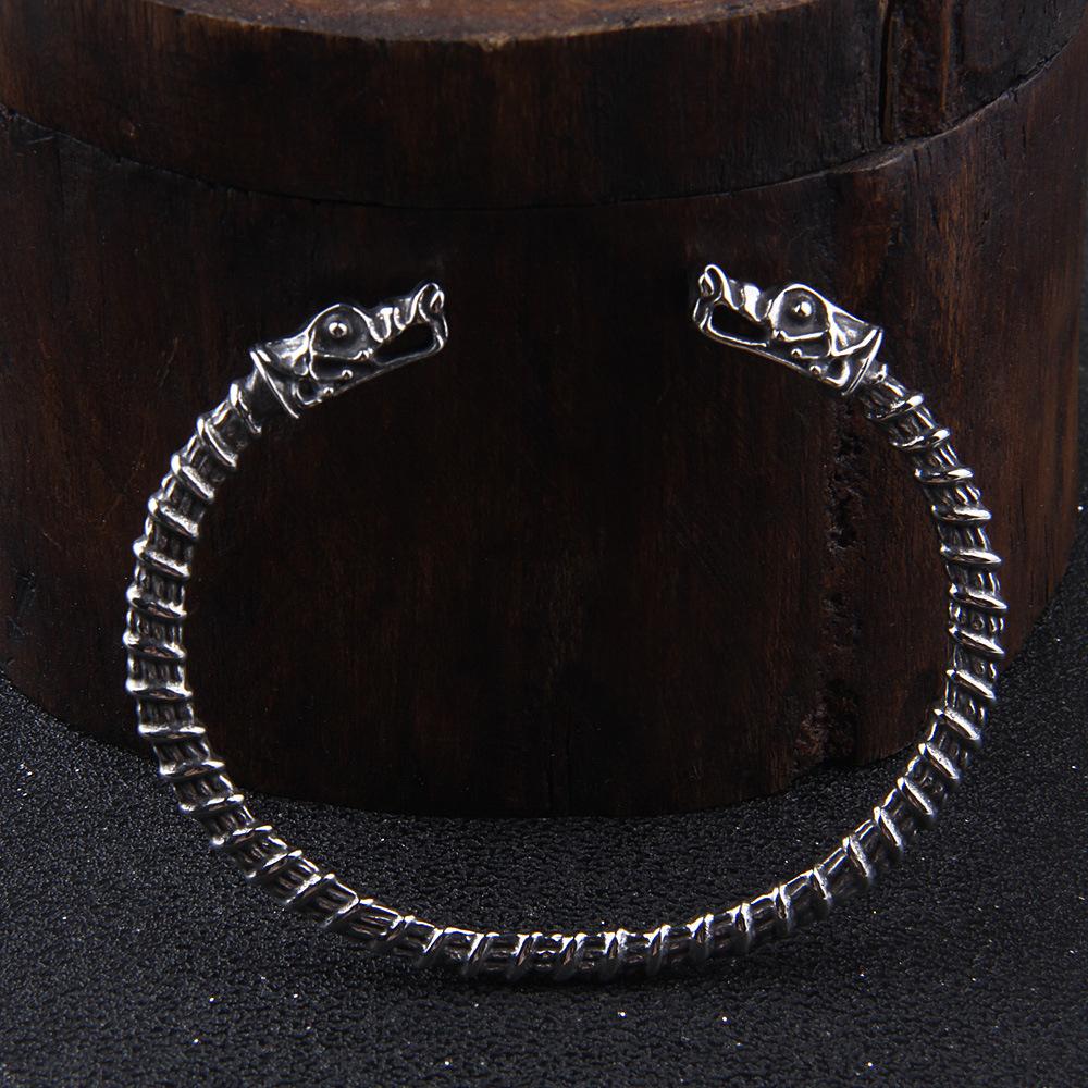 Регулируемый эластичный браслет-манжета, мужское плетеное запястное кольцо из нержавеющей стали с головой волка, браслет в этническом стиле викингов Фенрир, языческий амулет