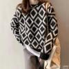 Pullover Sweater Autumn and Winter Women Design Feeling Small Loose Outerwear Black Thousand Bird Checker Sweater Female