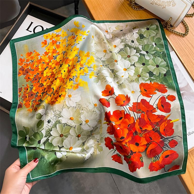 Fashion 100% Real Silk Scarf 53cm Square Bandelet Women's Silk Temperament Small Scarf Neck Decorative Wrap Printed Scarves