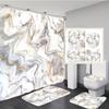 4pcs Marble Pattern Shower Curtain Set Bathroom Curtain Set With 12 Hooks Non-Slip Rug Toilet Lid Cover And Bath Mat Waterproof Bathtub Curtain